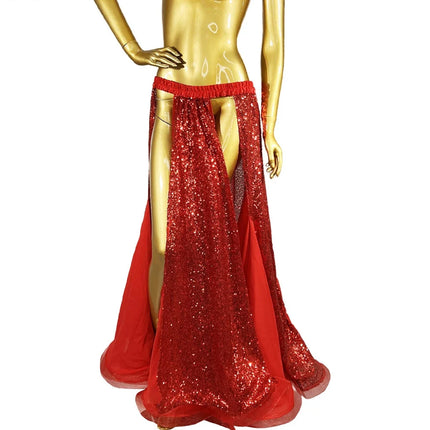 Sparkly Sequined Appliqué Belly Dance Long Performance Skirt