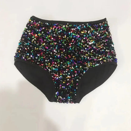 High-Waist Sequined Disco Briefs & Stage Performance Hot Pants
