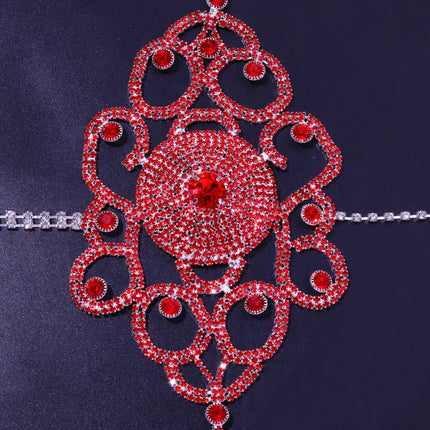Exaggerated Red Rhinestone Floral Body Chain & Chest Harness Set