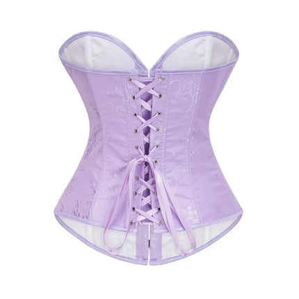 Victorian Floral Jacquard Overbust Corset Front Busk Lace-Up Bustier Top