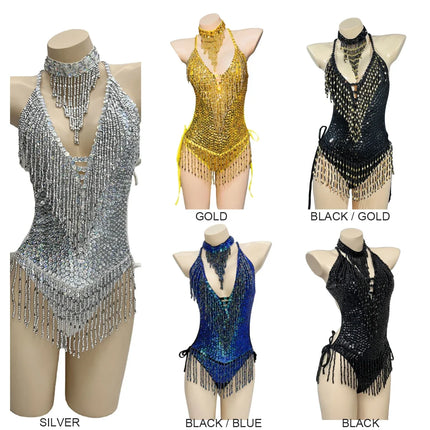 Beaded Sequin Tassel Performance Bodysuit