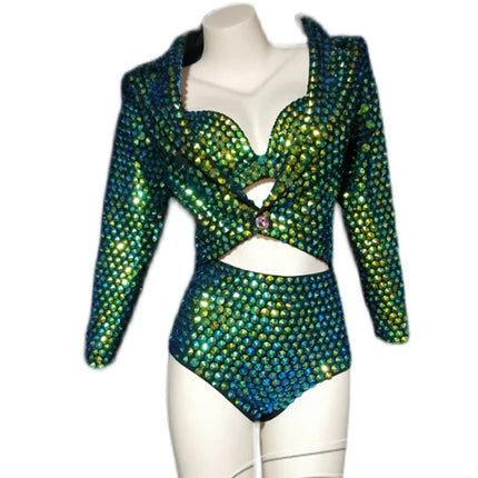 The Stardust Emerald Siren 3-Piece Suit – Luxury Rhinestone Cabaret Ensemble