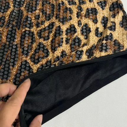 Sequined Top & High-Waist Leopard Print Shorts 2-Piece Gogo Dance Set