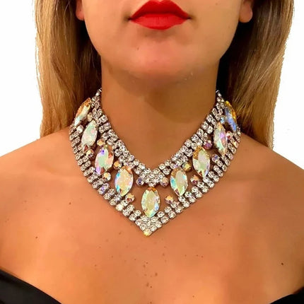 AB Rhinestone V Shape Necklace