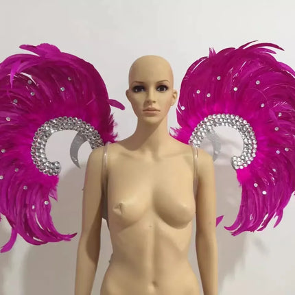 Showgirl Feather Wing Backpiece with Rhinestone Scroll Frames