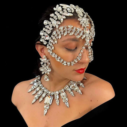 Rhinestone Masquerade Crystal Face Chain Mask