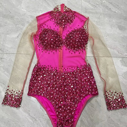 Rhinestone Encrusted Mesh Performance Bodysuit