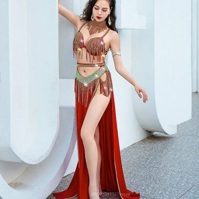 Dynamic Tassel Sequin Belly Dance Competition Costume & Event Performance Set