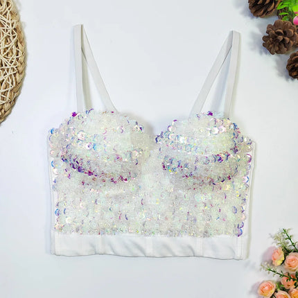The Stardust Prism Siren – Sequined Glitter Bustier Corset Crop Top