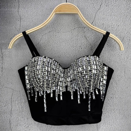 Crystal Beaded Bustier Corset Crop Top Nightclub Party Bralette