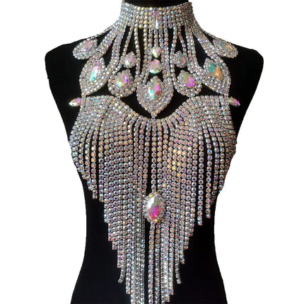 Long Rhinestone Tassel Fringe Crystal Drop Chocker Necklace Body Jewelry