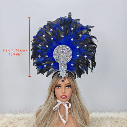 Women's Rhinestone Studded Carnival Feather Headdress & Cosplay Crown