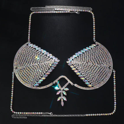 Dazzling Crystal Ankh Cross Chest Chain & Halter Bra Body Jewelry