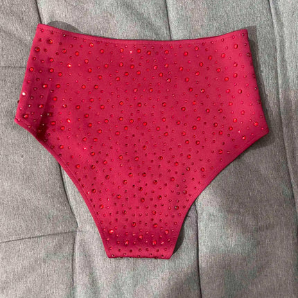 Red Rhinestone High-Waist Pole Dance Shorts & Gogo Performance Bottoms