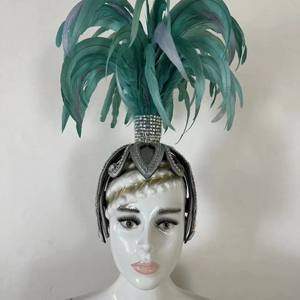 The Stardust Dionysia – Mint Green Feather Carnival & Masque Ball Headdress