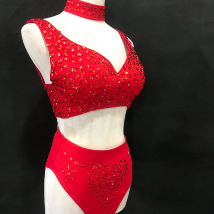 Sexy DJ Nightclub Pole Dance Costume Rhinestone Bikini Rave Outfit Party Show Stage Wear Dancer Team Performance Clothes