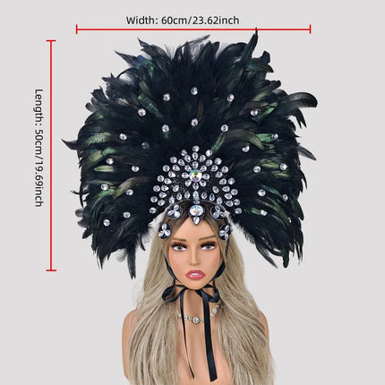 Caribbean Carnival Graduation Ball Feather Headdress & Stage Hair Accessory