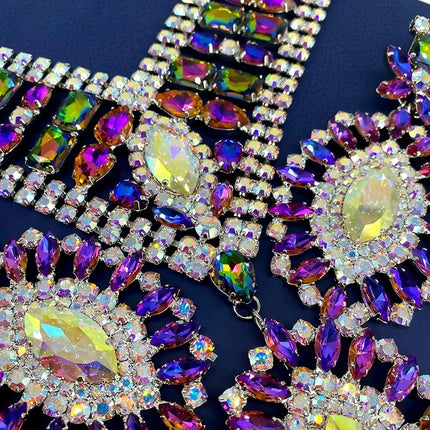 Exaggerated Rhinestone Statement Necklace Earrings Set