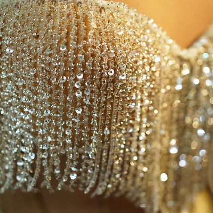 The Stardust Siren Draped Mini Dress – Luxury Rhinestone Mesh Stage Dress