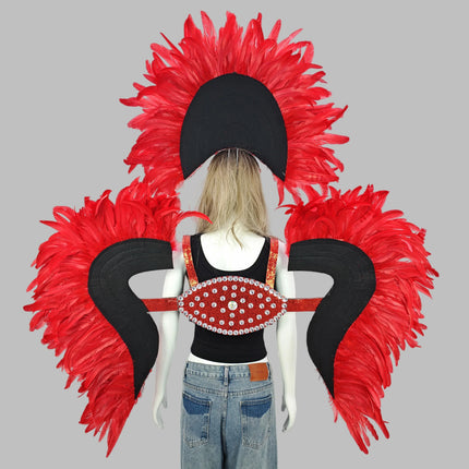 Carnival Elegant Ladies Feather Headdress Wings Two-Piece Role Play Catwalk Halloween Masquerade Carnival Party Suit