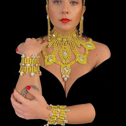 Yellow Rhinestone Showgirl Jewelry Set