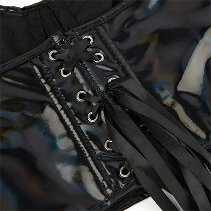 Black Shiny PU Leather Halter Corset Crop Top Push-Up Bustier Gothic Bra