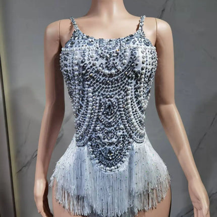 The Stardust Festival Fringe Bodysuit – Luxury Rhinestone Tassel Showgirl Costume
