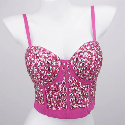 The Stardust Prism Siren – Glitter Crystal Bustier Corset Crop Top