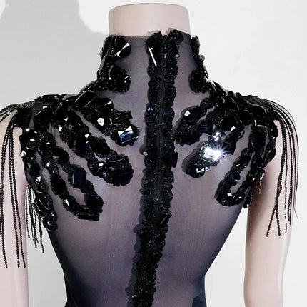 The Stardust Midnight Cabaret Bodysuit – Luxury Rhinestone & Mesh Showgirl Costume