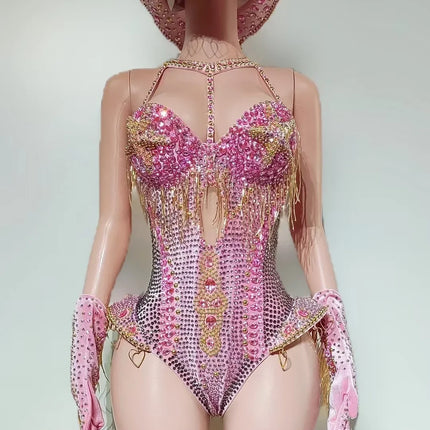 The Stardust Showstopper 4-Piece Rhinestone Ensemble – Luxury Stage Bodysuit & Jumpsuit Set