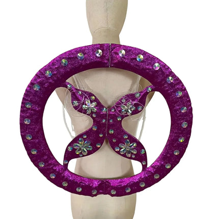 Rhinestone-Embellished Feather Backpiece Frame with Harness