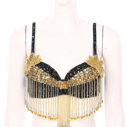 Sparkly Floral Beaded Sequin Belly Dance Bra & Tassel Performance Top