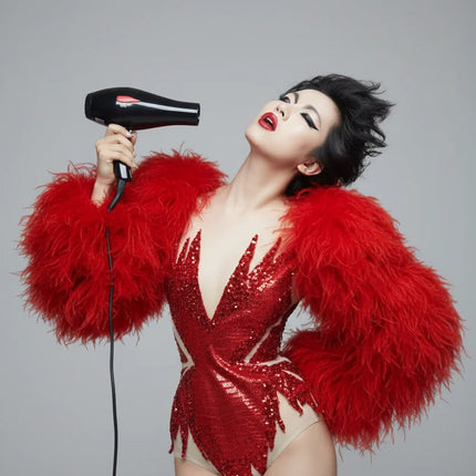 Sultry Red Feather Showgirl Bodysuit & Stage Costume Set