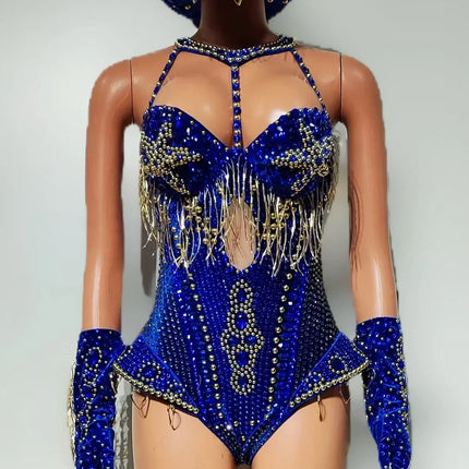 The Stardust Showstopper 4-Piece Rhinestone Ensemble – Luxury Stage Bodysuit & Jumpsuit Set