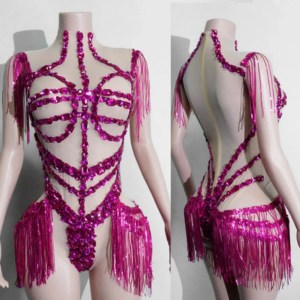 The Stardust Midnight Cabaret Bodysuit – Luxury Rhinestone & Mesh Showgirl Costume