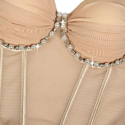 Pearl & Rhinestone Embroidered Bustier Corset Crop Top High Street Bralette
