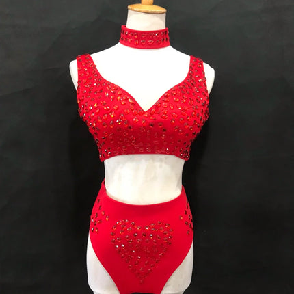 Sexy DJ Nightclub Pole Dance Costume Rhinestone Bikini Rave Outfit Party Show Stage Wear Dancer Team Performance Clothes