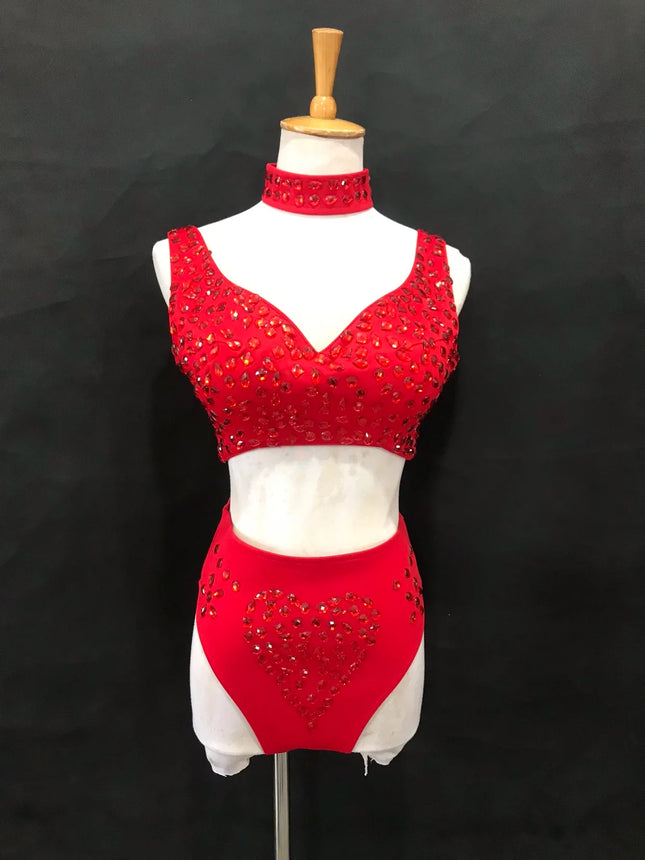 Sexy DJ Nightclub Pole Dance Costume Rhinestone Bikini Rave Outfit Party Show Stage Wear Dancer Team Performance Clothes