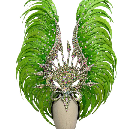 The Stardust Vertigo – Emerald Green Feathered Carnival & Samba Headdress