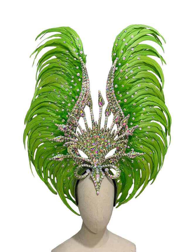 The Stardust Vertigo – Emerald Green Feathered Carnival & Samba Headdress