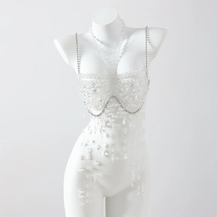 Handmade Bead Fashion Casual Neck Hanging Strap Diamond Spicy Girl Body Chain Tassel