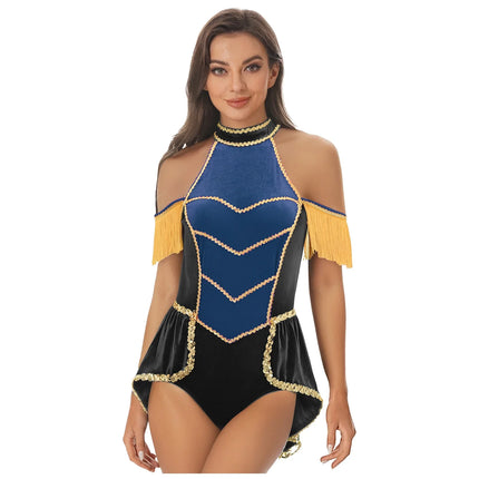 Women's Velvet Circus Ringmaster Sequin Tassel Jumpsuit & Tailcoat