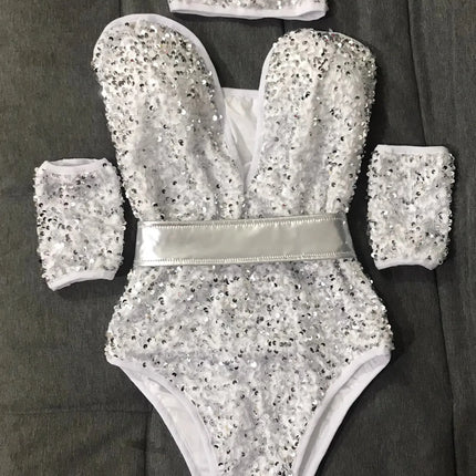 The Stardust Lumina Bodysuit – Silver Sequin Gogo & Pole Dance Costume