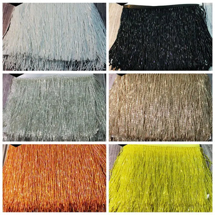 Long Glass Rhinestone Beaded Fringe Trim