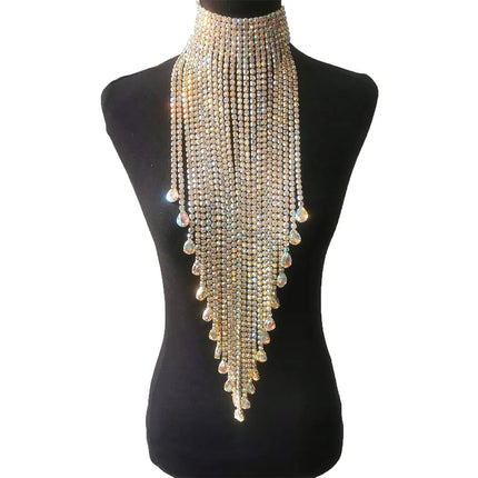 Long Tassel Rhinestone Chain Necklace