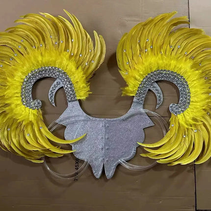 Showgirl Feather Wing Backpiece with Rhinestone Scroll Frames