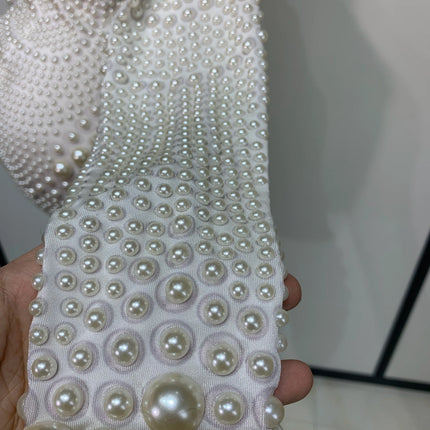 Luxury Pearl Long Sleeve Spandex Stretch Bodysuit Evening Stage Performance Costume