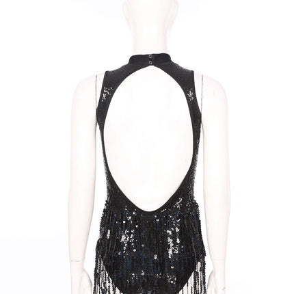 Glitter Sequin Fringe Latin Dance Leotard & Backless Performance Bodysuit