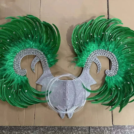Showgirl Feather Wing Backpiece with Rhinestone Scroll Frames