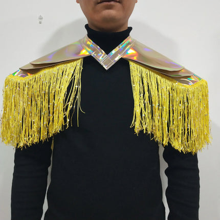 Metallic Laser Fringe Shoulder Armor & Tassel Vest Stage Costume